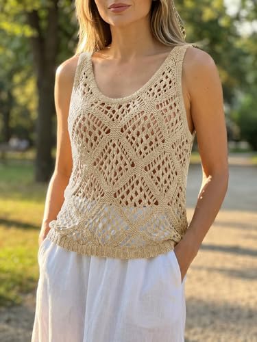 Image of Imily Bela Womens Summer Crochet Tank Tops Knit Sleeveless Sweater Vest