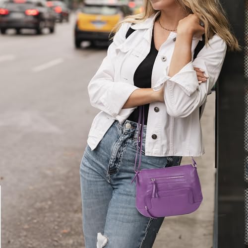 Image of Oak Leathers Women's Crossbody Bag - Genuine Leather Crossover Shoulder Purse With Adjustable Sling Strap - Medium Size