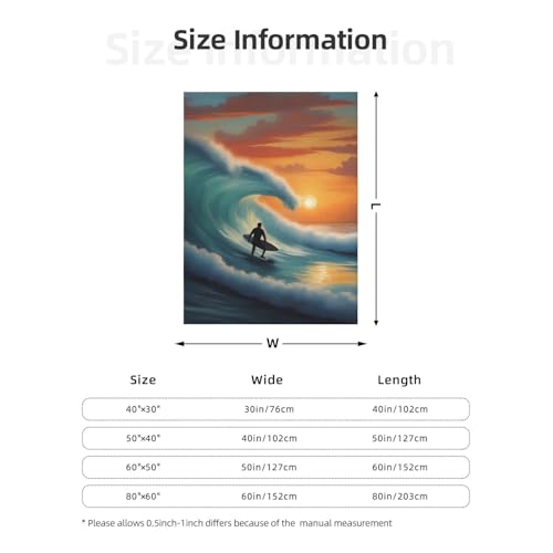 Couverture douce de surf 152x127 cm imprimé mer et coucher de soleil pour lit