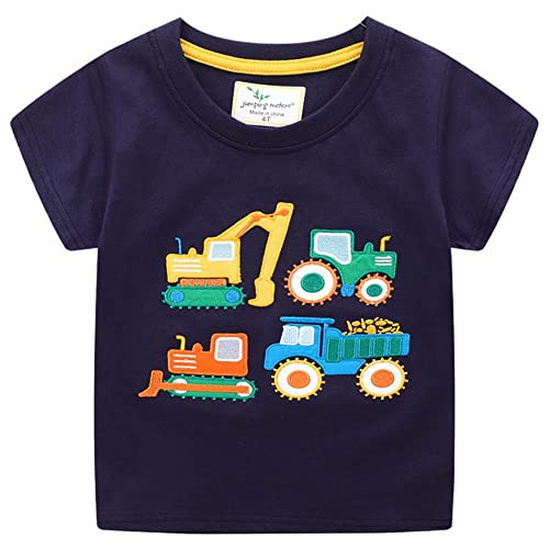 DHASIUE T-Shirt à Manches Courtes en Coton avec Motif Dinosaure pour Enfant de 1 à 7 Ans, 02# Tracteur Pelleteuse, Bleu Marine, 5-6 Ans Cover