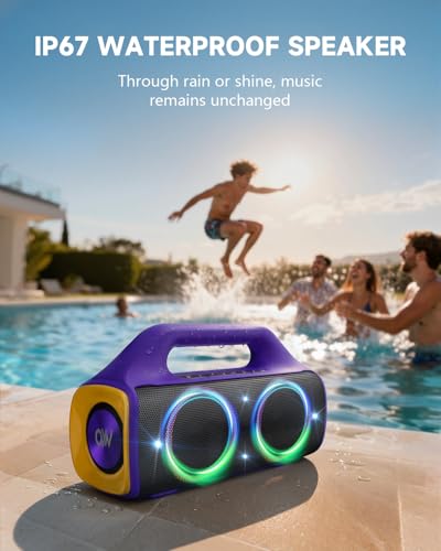 Image of IP67 Waterproof Bluetooth Speaker:80W(Peak) Loud Outdoor Portable Wireless Party Speakers with LED Lights,20H Playtime,Bluetooth 5.3,Deep Bass & TWS for Pool,Beach(Purple)