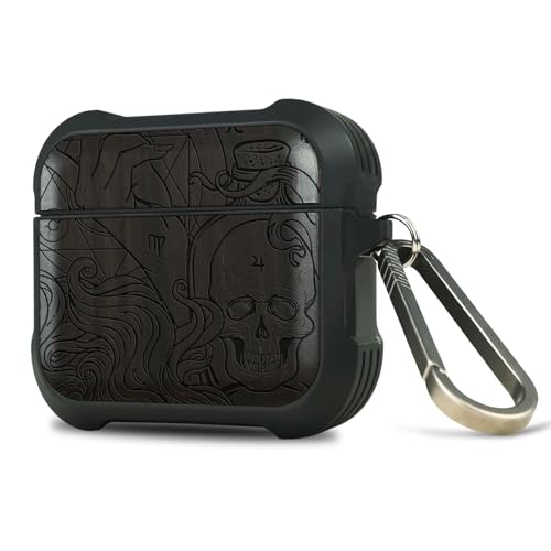 Carveit Custodia in Legno Compatibile con AirPods 4 (2024) Gen Case, Cover Protettiva in Antiurto per Apple AirPods 4 Gen con titanio Moschettone (Legno nero-Mano - Presente)