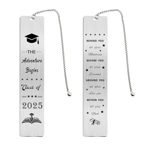 Jzxwan The Adventure Begins Class of 2025 Presentes de graduação: presente de graduação de professor do ensino médio para estudantes, marcador de páginas personalizado para ele e ela, decoração de