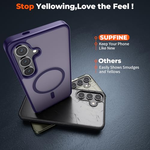 Image of SUPFINE Magnetic for Samsung Galaxy S24 Plus Case / S25 Plus Case with Screen Protector, (Built-in Magnets) (Military Grade Drop Protection) Slim Translucent Shockproof Phone Case,Dark Purple