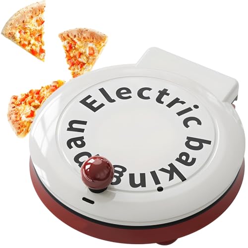 Bandeja para hornear eléctrica de 1000 W, pizzera eléctrica, 8 pulgadas / 23 cm, calentamiento de doble cara, revestimiento antiadherente, apertura y cierre de 180 °, para hacer pizza, arroz f Teflon