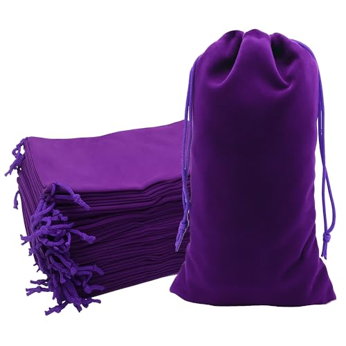 Mandala Crafts 4x10 Purple Velvet Drawstring Bags for Wine Bottle