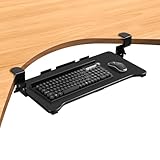 VUSIGN Keyboard Tray Under Desk Height Adjustable,Pull Out with Adjustable C Clamp Mount System for L-Shaped Tables, Extra Sturdy, 26.4” x 11.8” Slide-Out Platform Computer Drawer for Typing, Black