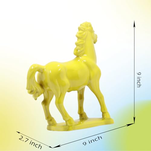 Wemings Ceramic Horse Sculpture -Golden Yellow- 9 inch Hand Made Tang Tri-Color China Cultural Art Piece,Museum Collection Inspired Home and Office Decor