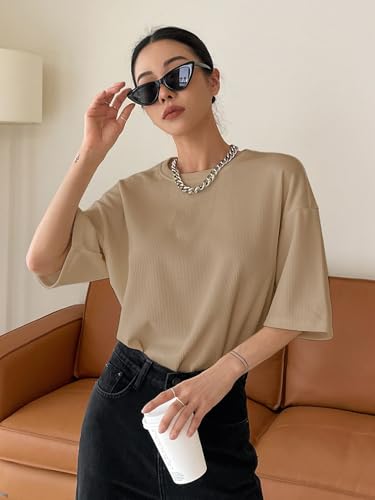 Image of Zilcon Women's Waffle Wool Knit Tops Dressy Business Casual T-Shirt Half Long Sleeve Fall Winter Summer Work Tops