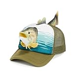 ooohyeah Funny 3D Fishing Trucker Hat Adjustable Fit for Men & Women, Novelty Structured Snapback Mesh Cap, Largemouth Bass, One Size