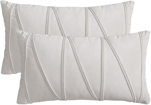 Miniatura 9 de Woaboy Paquete de 2 fundas de cojín de terciopelo, a rayas, modernas, decorativas, cuadradas, suaves, acogedoras, para cama, sofá, sala de estar,