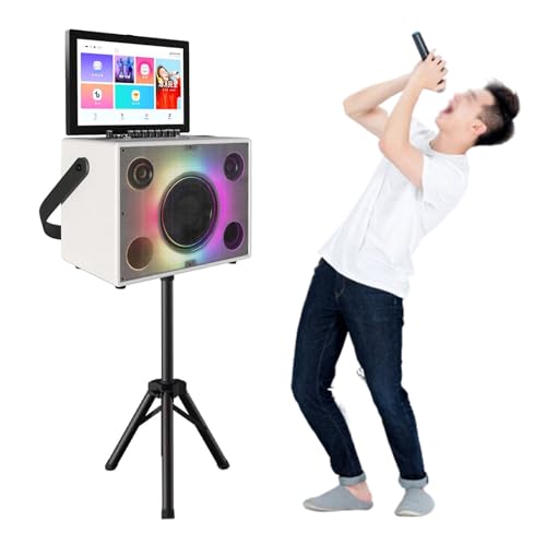 BoluDukNN Sis-Tema De Karaoke para El Hogar De 14,1 Pulgadas, 2 + 32 G De Ram, Disco Duro De 500 G, Altavoz De Karaoke, con Micrófono Y Trípode, Bluetooth 5.0, WiFi De 2,4 G B