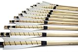 FlyArchery 32'' Self Nocks White Shield Fletching Wooden Arrows with Field Points For Recure or Longbow Hunting Arrows(Pack of 12)