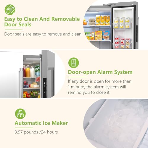 Image of Electactic 17.5 Cu.Ft Compact Refrigerator with Ice maker, Powerful Cooling, Quiet Operation, LED Light, Door Alarm, Suitable for Home, Dorm and Office,Stainless Steel
