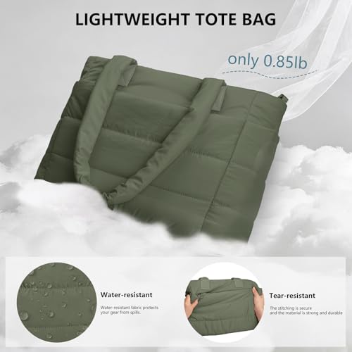 Image of Puffer Tote Bag for Women Quilted Nurse Bag Lightweight Work Bag for Teacher Travel Handbag with Multiple Pockets