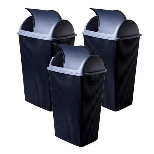 SUSTANIA Juego de 3 cubos de basura de 50 l con tapa basculante, modernos cubos de basura para cocina y oficina, diseño de doble tono con tapa automática, 50 litros de capacidad por recipiente