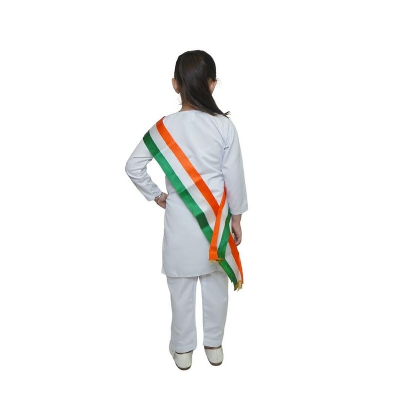 Image of Kaku Fancy Dresses Indian Wear Salwar Kameez Costume for Independence Day /Republic Day | Tri Color Dupatta Stole Pompom Set for Girls