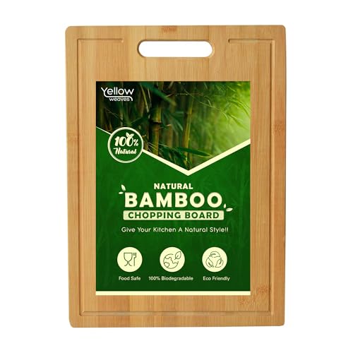 Image of Yellow Weaves Large Bamboo Wood Chopping Board (24 x 34 CM, 2.0 CM Thickness) Cutting Board with Juice Groove for Vegetables, Fruits, for Kitchen Use, Eco Friendly, BPA Free, Anti Microbial