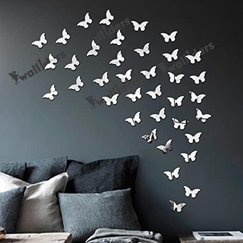 Wall1ders 40 Cut Shape Butterflies, Mirror Stickers for Wall, Acrylic Stickers, Wall Mirror Stickers, Wall Stickers for Bedroom, Hall, Home Offices (Silver) (B09B2S5WSX) Amazon Price History, Amazon Price Tracker