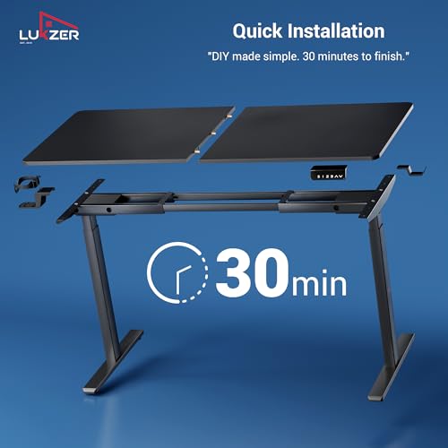 Image of Lukzer Electric Height Adjustable Desk | Dual Motor with Memory Controller Sit-Stand Study Table | Ergonomic Computer Desk for Work from Home | 1 Year Warranty (EST-002 /Black & Black /140x60 cm)