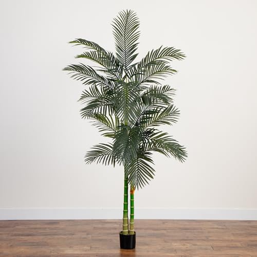 Image of Nearly Natural 8 ft Artificial Golden Cane Palm Tree with Nursery Pot