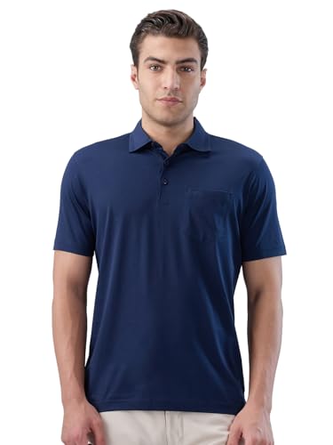 Image of Park Avenue Men Regular Fit Solid Pattern Pure Cotton Polo Neck Half Sleeve Casual T-Shirt