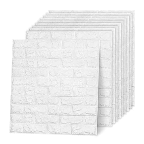 AllRight 50 Stück 3D Wandpaneele Selbstklebend Tapete Steinoptik Wandverkleidung 77 x 70 cm Wasserdicht Wall Panels Wandtattoos Küche Ziegelstein Wandaufkleber Wandplatten Weiß für Wanddeko