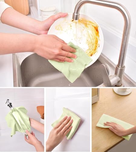 Image of Reusable Kitchen Towel 2Roll 40 Sheets 8000+Times Washable Highly Absorbent Lint and Streak Free Tear-Away Towels 10X Cheaper Microfiber Cleaning Cloth MultipurposeUse for Home Cleaning(Green)