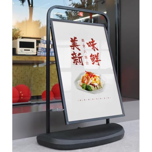 Soporte para Letreros De Acera con Ruedas, Expositor Publicitario Portátil con Base De Agua, Resistente A Vientos Fuertes De Nivel 7, Ideal para Restaurantes, Cafeterías Y Panaderías.(60x120cm)