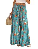 YESNO Women Summer Boho Palazzo Pants 2024 High Waist Wide Leg Floral Casual Cotton Lounge Trousers with Pockets M PP0 CR014