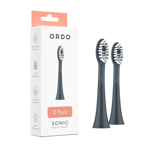 ORDO Replacement Toothbrush Heads for Sonic+ Electric Toothbrushes for Teeth Cleaning, Plaque Removal, Silicone Polishing, and Deep Clean, Adults, Charcoal Grey (Pack of 2)