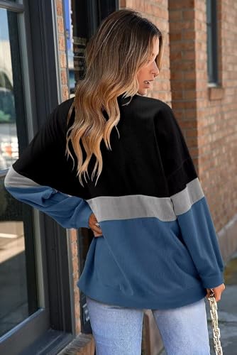 KISSMODA Womens Casual Long Sleeve Sweatshirts Color Block/Solid Tops Corduroy Crewneck Tunic Pullover with Pockets