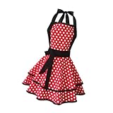 Baluue Delantal de Algodón 100% Puro Estampado de Lunares Doble Capa Gran Vuelo para Cocina Limpieza y Trabajo Hotel Delantal de Casa Peto Resistente y Cómodo