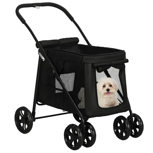 PawHut Passeggino Pieghevole per Cani e Gatti - Carrello Con Cuscino, Tasche Laterali - per Animali Fino a 20 kg di Piccola e Media Taglia