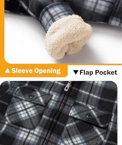 Image of Boys Fleece Jacket with Hood Unisex Child Sherpa Lined Zip Up Warm Coat Hooded Sweatshirt Outerwear
