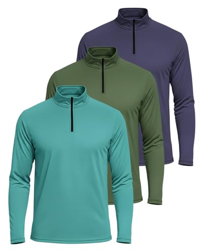 Image of Real Essentials 3 Pack: Men's Dry-Fit Active Quarter Zip Long Sleeve Athletic Performance Pullover (Available in Big & Tall)