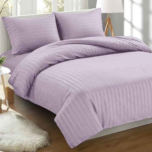 Elegant Comfort Best, Softest, Coziest 3-Piece Duvet Cover Sets! - 1500 Premier Hotel Quality Luxurious Wrinkle Resistant 3-Piece Damask Stripe Duvet Cover Set, King/Cal-King, Lavender/Lilac