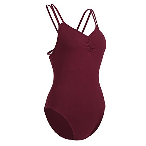 iixpin Maillot de Danza Ballet para Mujer Body Clásico Elástico de Algodón Sin Mangas con Double Correras Espalda Cruzada Rojo X-Small