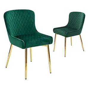 CangLong Mid Century Modern Leisure Upholstered Metal Legs for Kitchen Living Room Dining Chair,Set of 2, Green 1