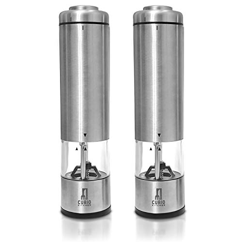 Curio Kitchen Electric Salt and Pepper Grinders (2 Piece Set) plus Ebook Download