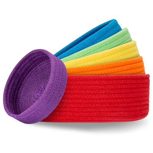 Small Shelf Storage Baskets for Organizing, 6 Pack Round Cotton