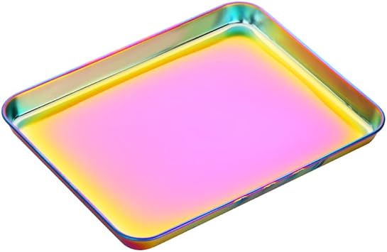Rainbow Baking Tray Pan Sheets Stainless Steel Flast Food Serving Metal Tray - Rectangular decorative Tray Party Kitchen 12.25 x 9.65 x 1 inch,Rainbow