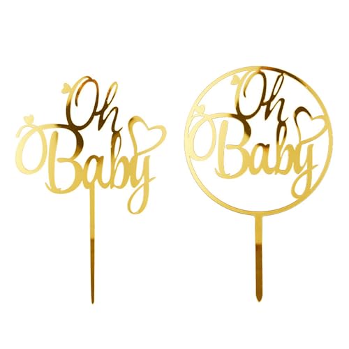 2 piezas Oh Baby Cake Tops, accesorios para hornear tartas para niños y niñas, accesorios para tartas de fiesta infantil, adecuado para fiestas de cumpleaños infantiles, accesorios para tartas de