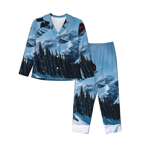 Pyjama manches longues femme imprimé snowboard pour soirée chalet