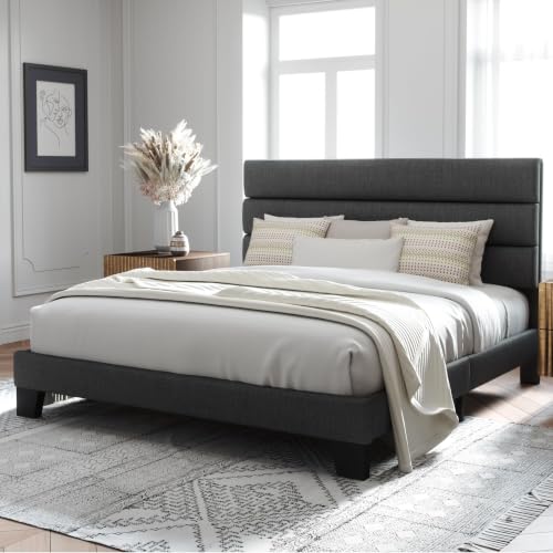 Image of Allewie Cal King Size Platform Bed Frame with Fabric Upholstered Headboard