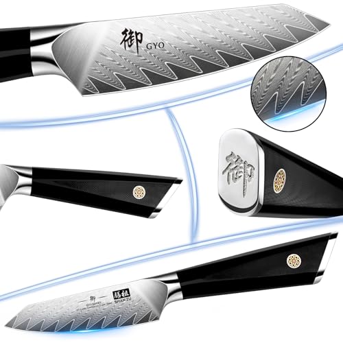 Foto von SHAN ZU Damastmesser Schälmesser Obstmesser scharf 9,3 cm Gemüsemesser Küchenmesser, 10Cr15MoV Japanischem Damaststahl 67-Schicht Damaszener Stahl Twill Muster Fruchtmesser mit G10 Griff - GYO Series