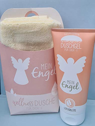 LaVida Coffret cadeau Relax Douche Bien-être "Mon Ange" Gel Douche Cosmétique Naturel Certifié avec une serviette en Coton Bio Cover