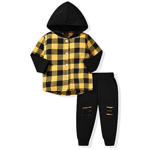 Image of Aalizzwell Toddler Boys Buffalo Plaid Hoodie Outfit