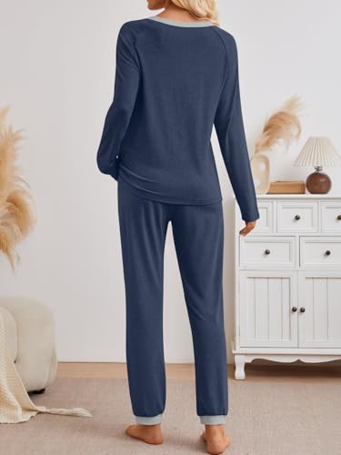 LILLUSORY Womens Fall Pajamas 2 Piece Lounge Sets Cotton Two Piece Casual Pjs Set Sleep Loungewear Winter Outfits 20254