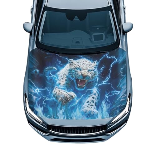 Image of Leopard Flame Design Car Hood Cover for Compact Cars SUV Truck Minivan, 59x39 Inch Stretchable Car Hood Flag Waterproof Automotive Exterior Accessories